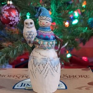 Jim Shore Festive "Snowman with Owl" - Ornament